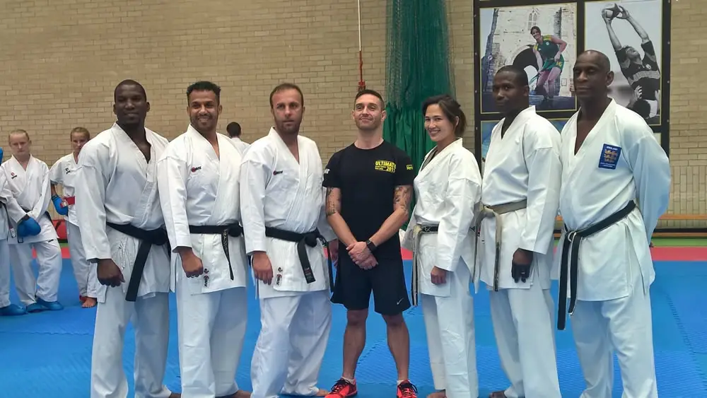 Greg with the Worlds best ever Karate fighter, Sensei Wayne Otto plus Former World Champions Elisa Au, USA and Alex Biamonti